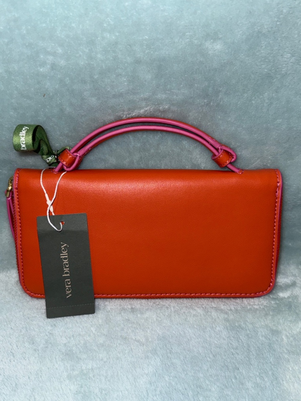 Vera Bradley Koi Orange Accordion Wristlet with Pink Trim Handle